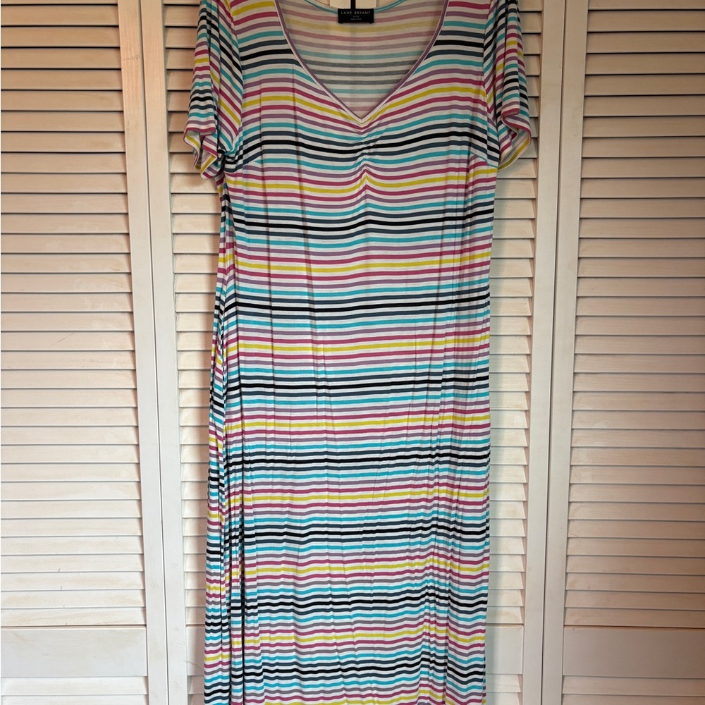 Lane Bryant Striped Multicolor V-Neck Dress